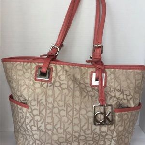 CK Woman Fabric Monogram Tote Medium Beige Coral